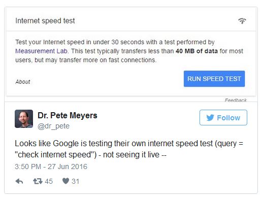گوگل و تست سرعت اینترنت مخصوص به خود در موتور جستجوی خود!
