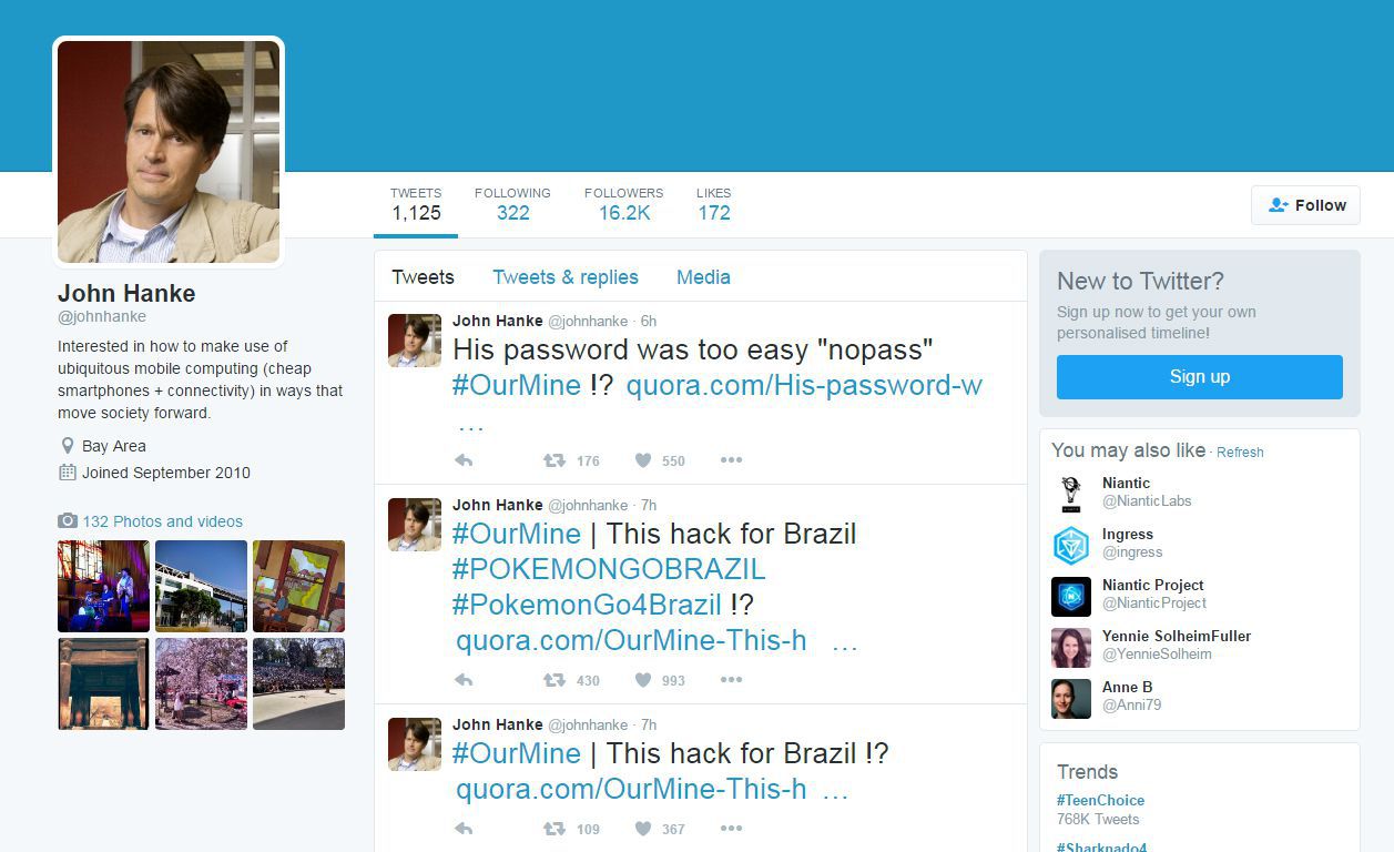 حساب توییتری مدیر عامل شرکت طراح بازی پوکمون گو هک شد