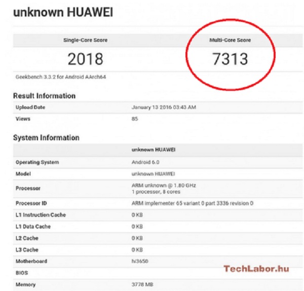 امتیاز 7313 برای هوآوی P9 در بنچمارک Geekbench